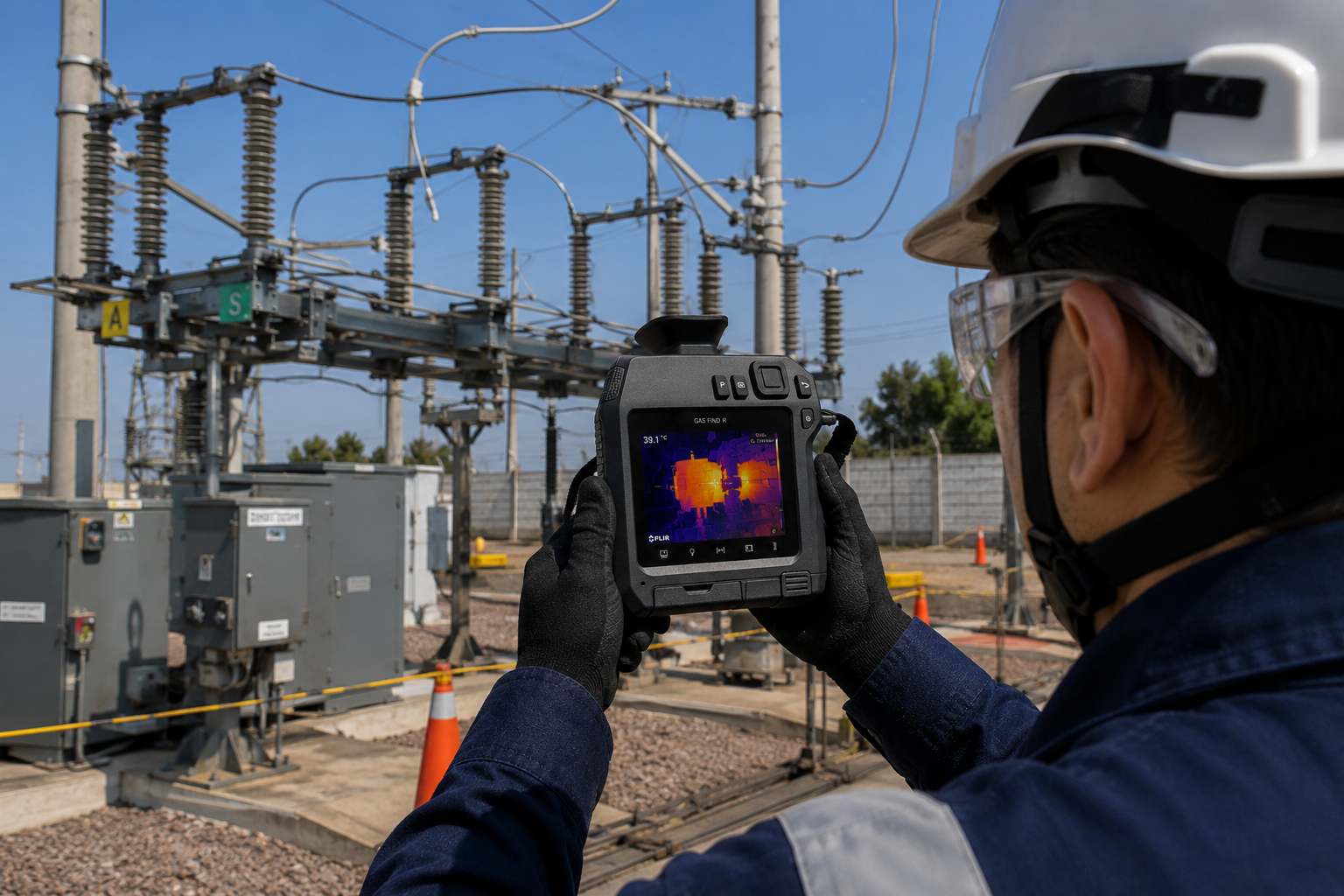 Inspección con cámara FLIR Gas Find R en subestación eléctrica
